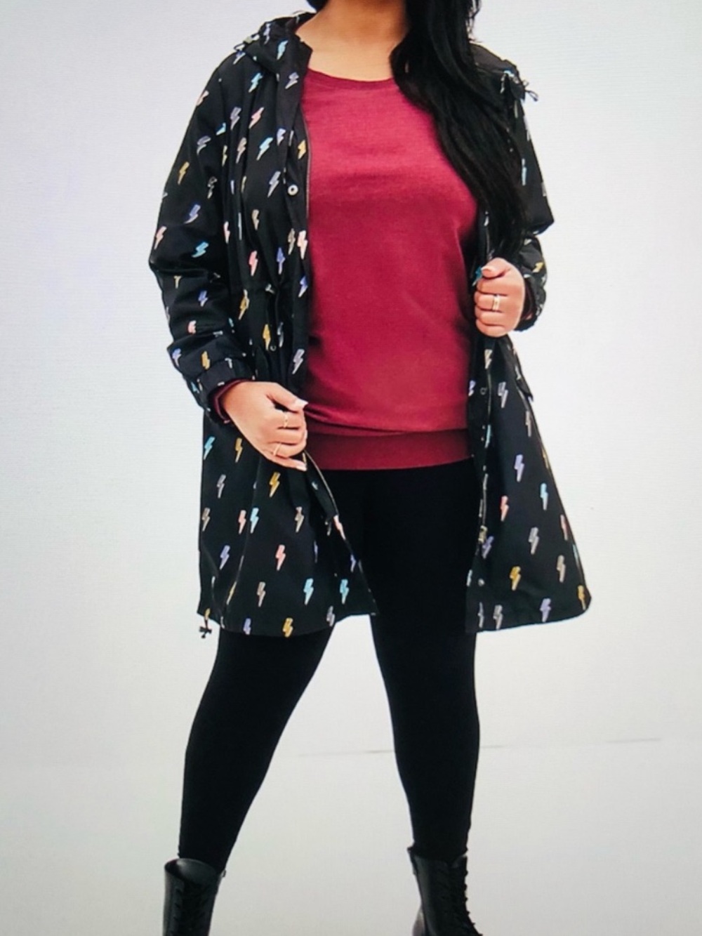 NEW Torrid Longline Rain Jacket Black Colorful Lightning Bolt Whimsical Marvel 2